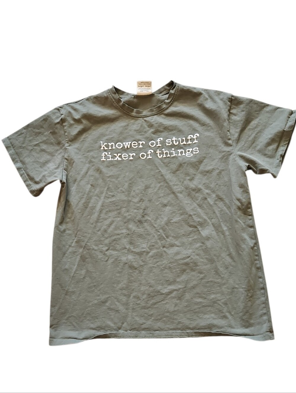 Comfort Colors Olive Green "Knower of Stuff Fixer of Things" Crewneck T-Shirt Xl
